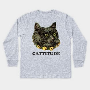 Cattitude Bad-Ass Kitty Kids Long Sleeve T-Shirt